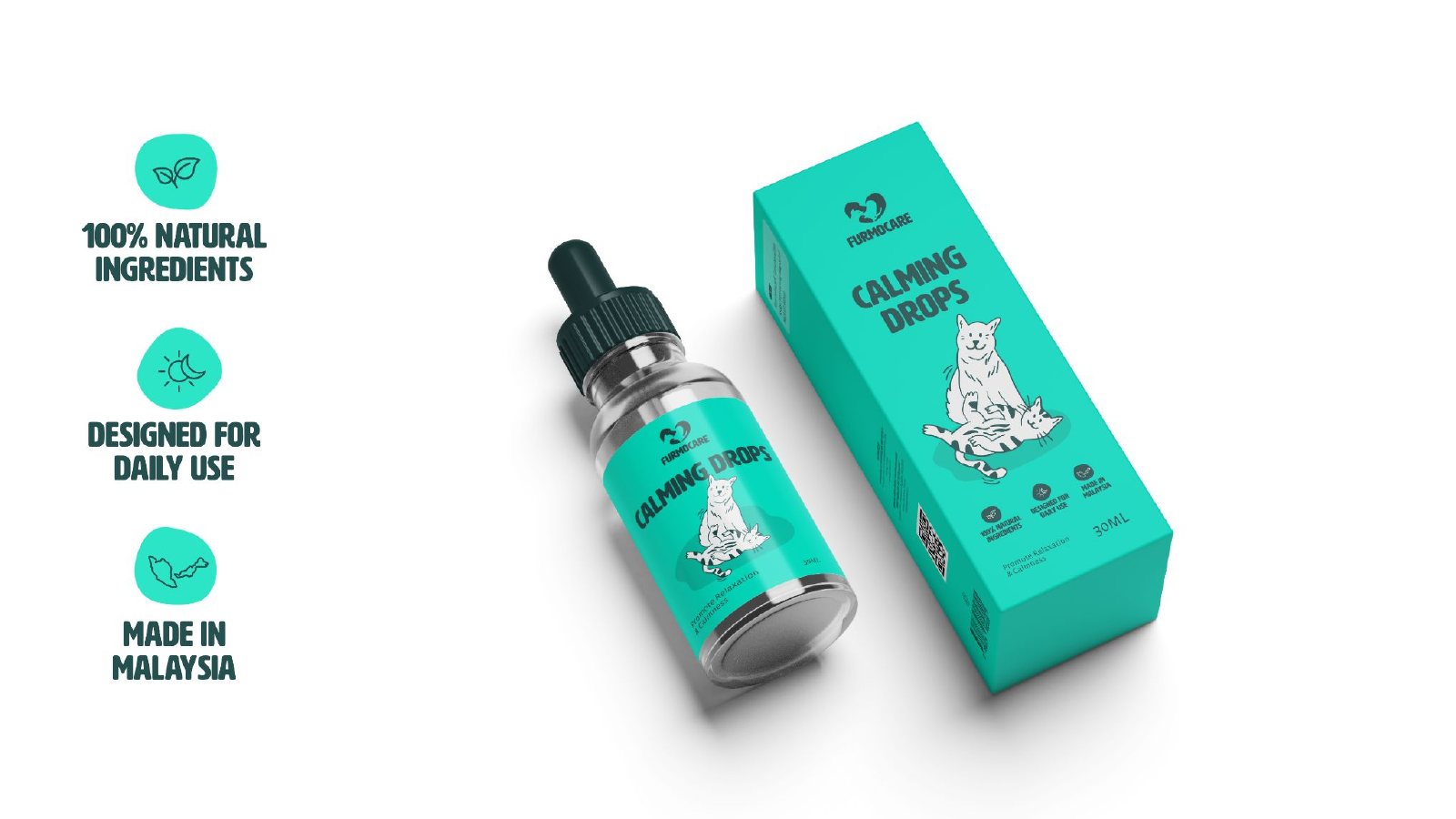 Calming Drops bottle and box with proof points