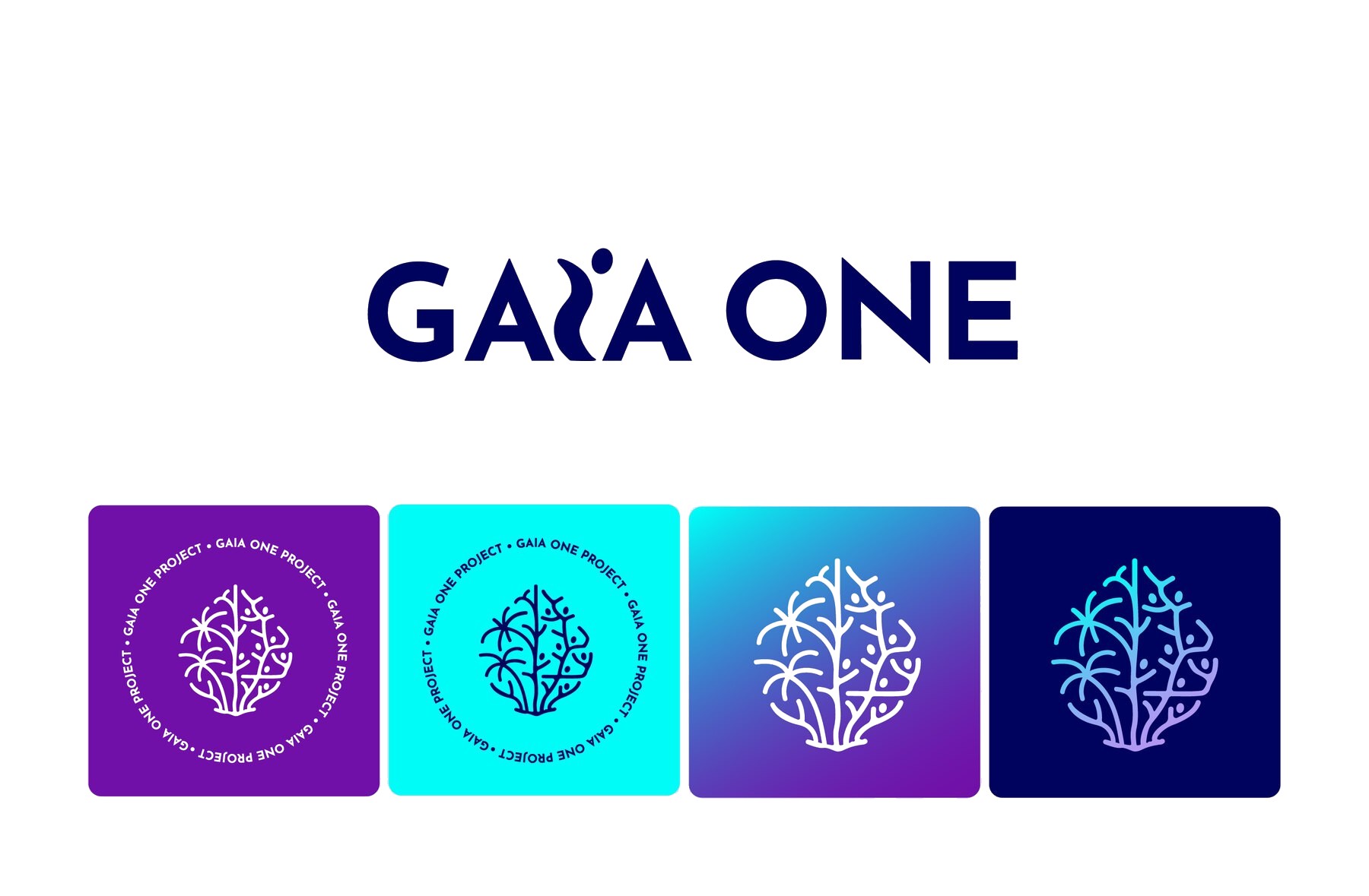 Gaia One wordmark above four symbol variations