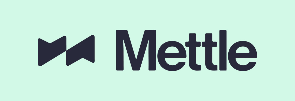 Mettle horizontal logo in navy on mint