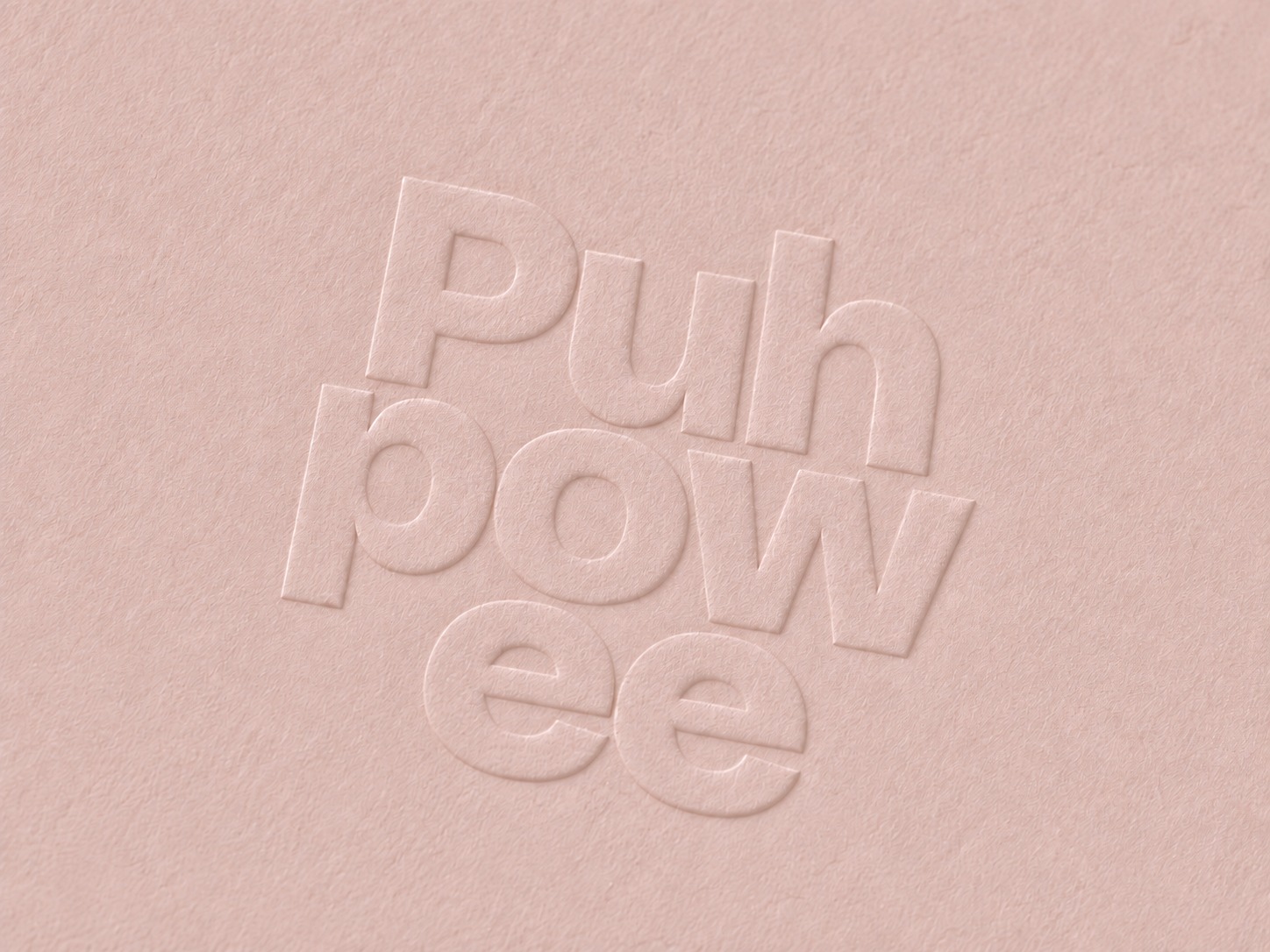 Puhpowee, blind-embossed on pink card