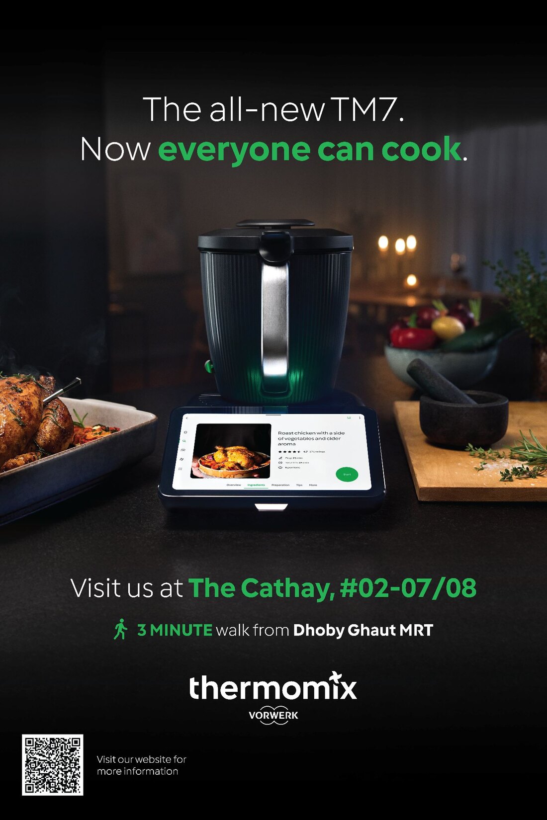 6-sheet poster: the TM7 in a warm, moody kitchen with roast chicken