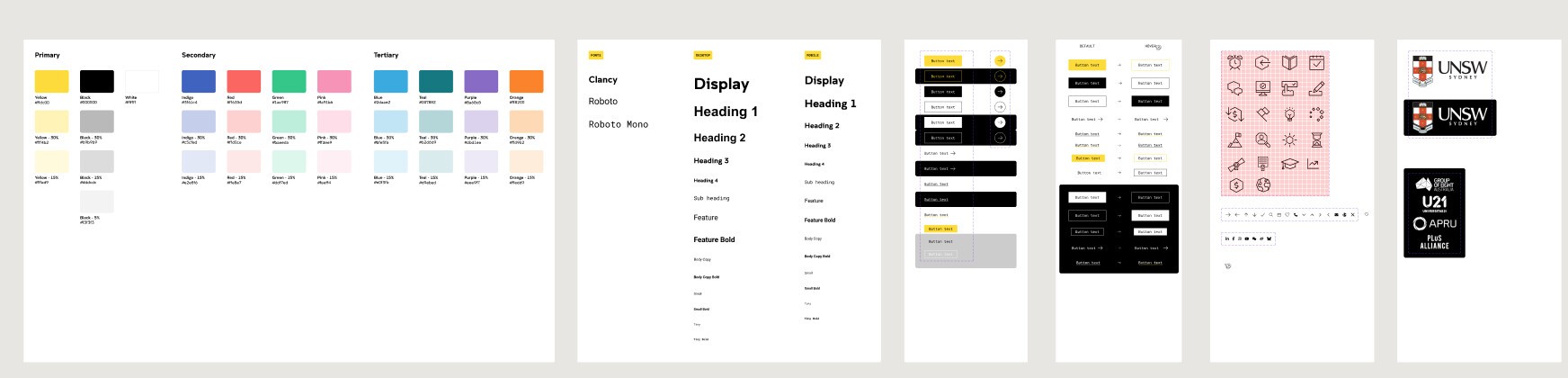 Library foundations: colour palette, type scale, buttons in every state, icons and partner logos